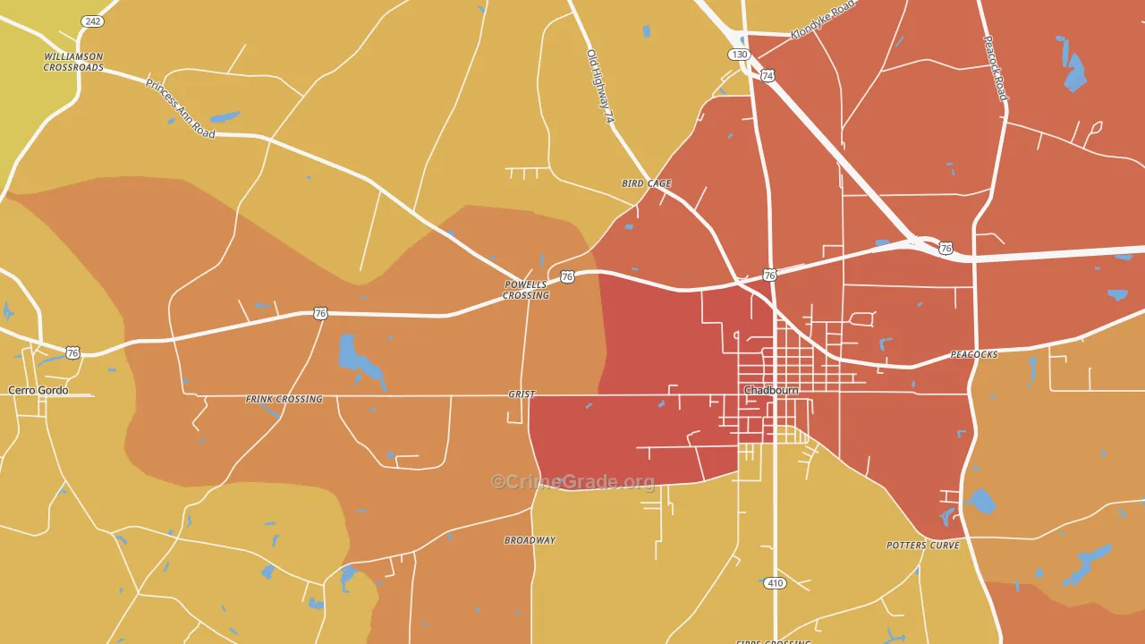 Grist, NC Map of Burglary Rates
