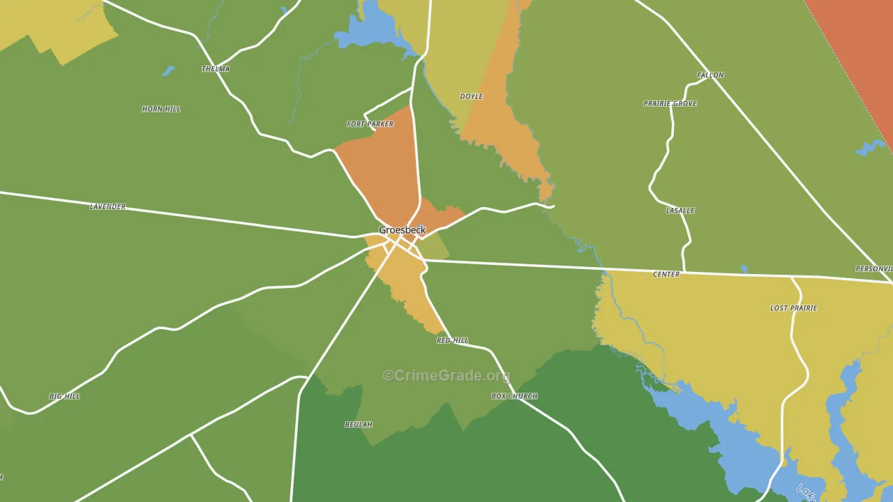 Groesbeck, TX Map of Burglary Rates