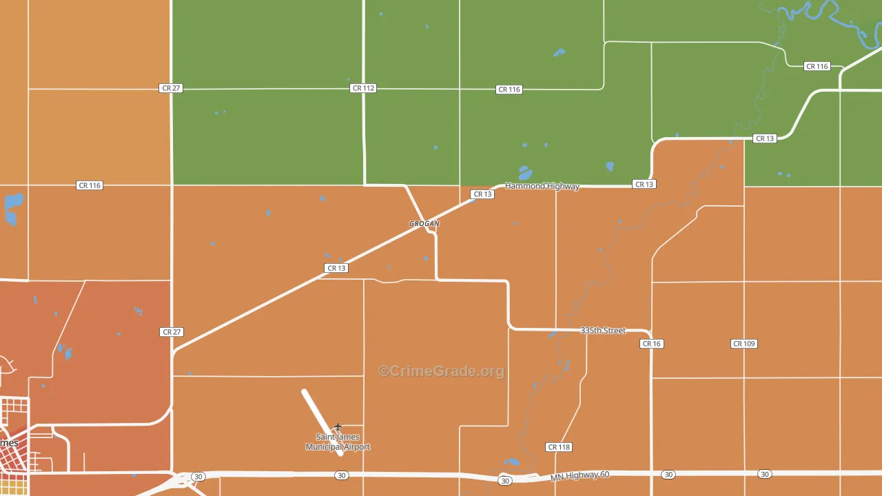 Grogan, MN Map of Burglary Rates