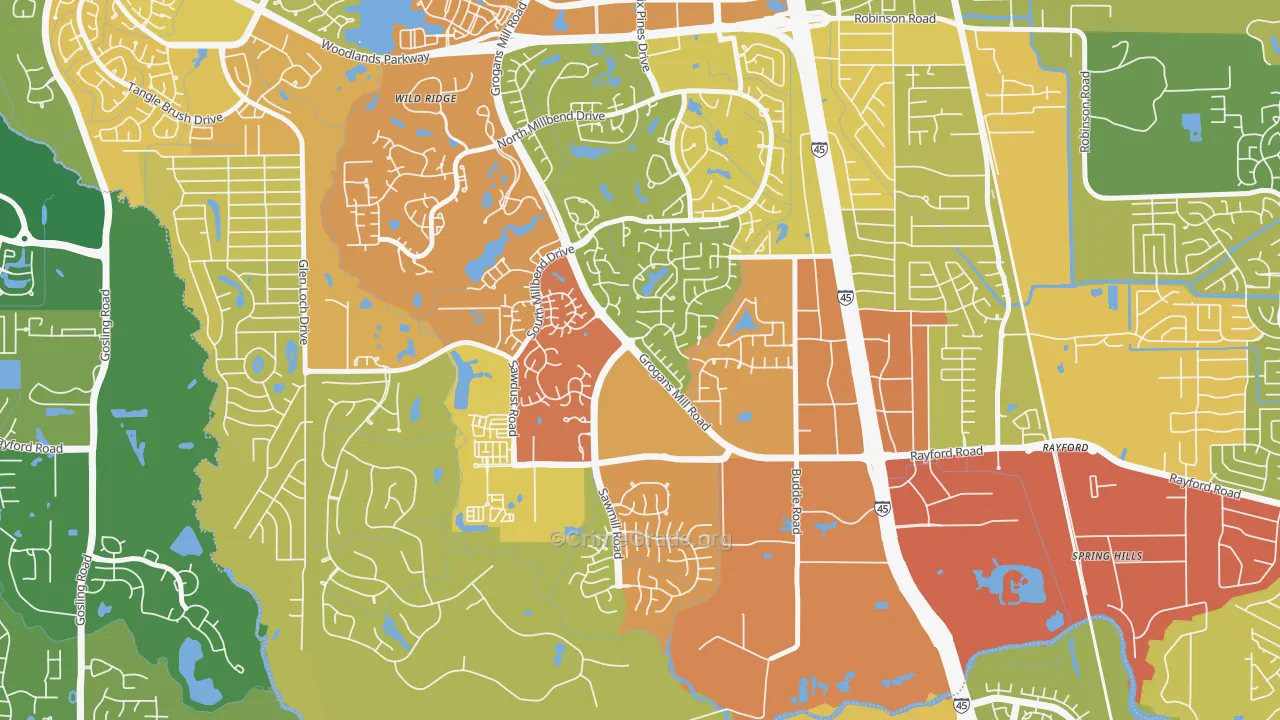 Grogan's Mill, The Woodlands, TX Map of Burglary Rates