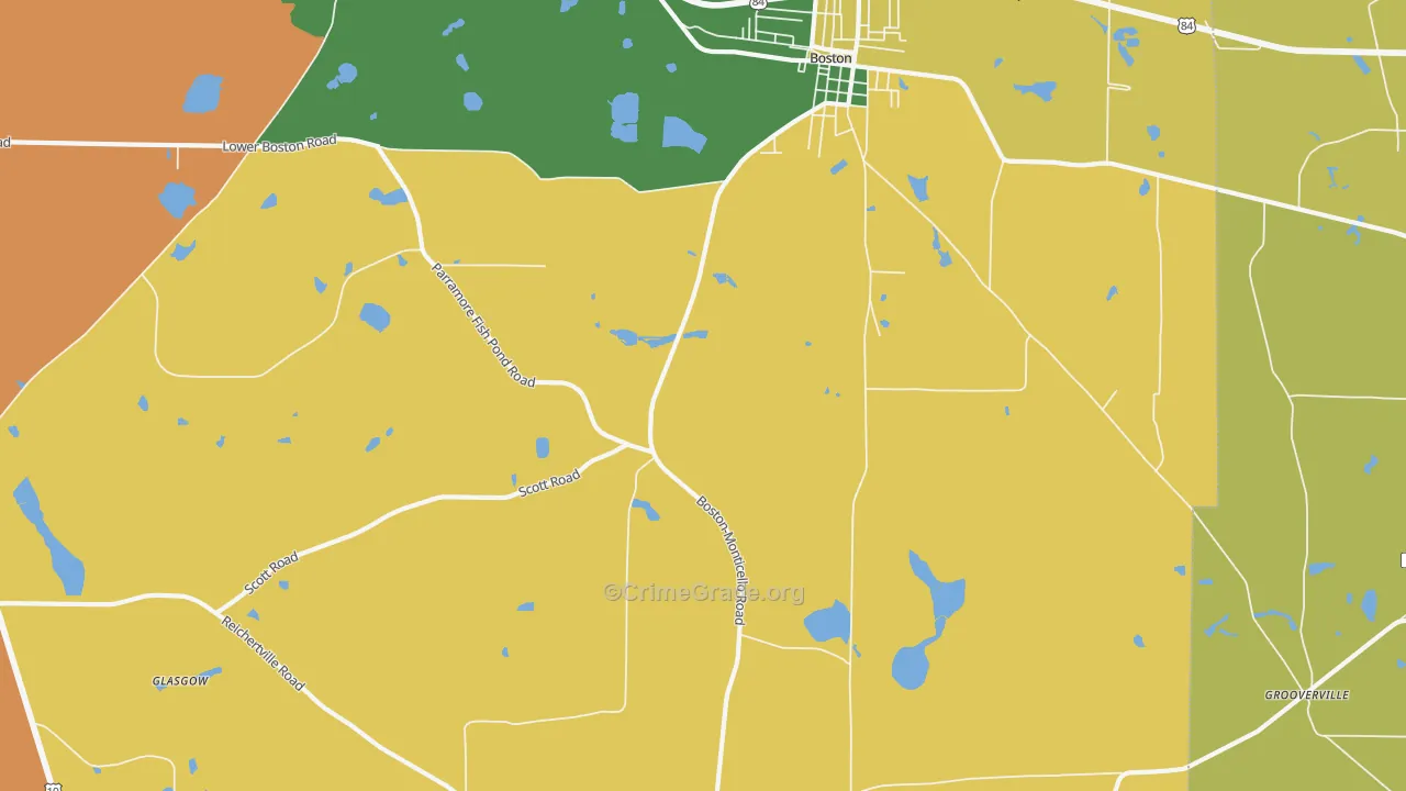 Grooverville, GA Map of Burglary Rates
