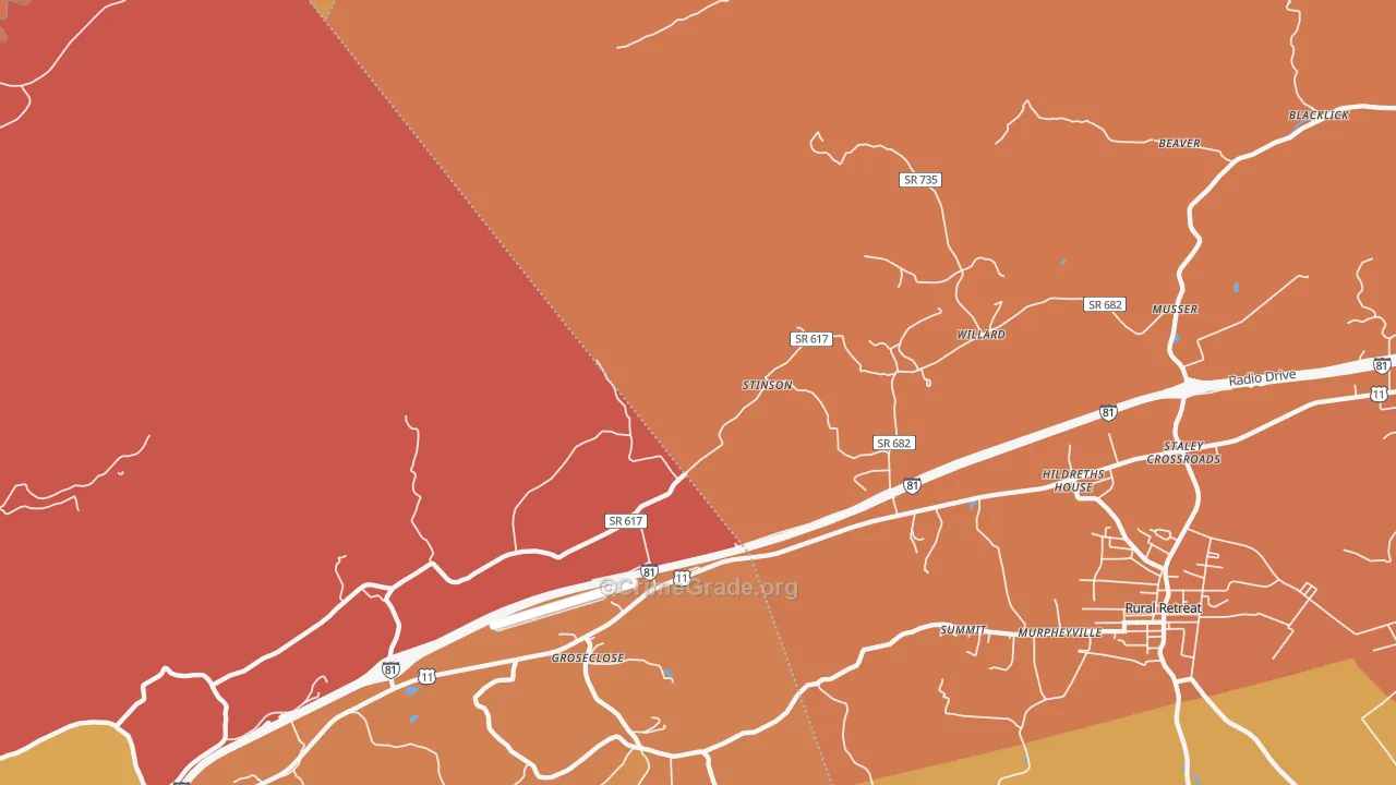 Groseclose, VA Map of Burglary Rates