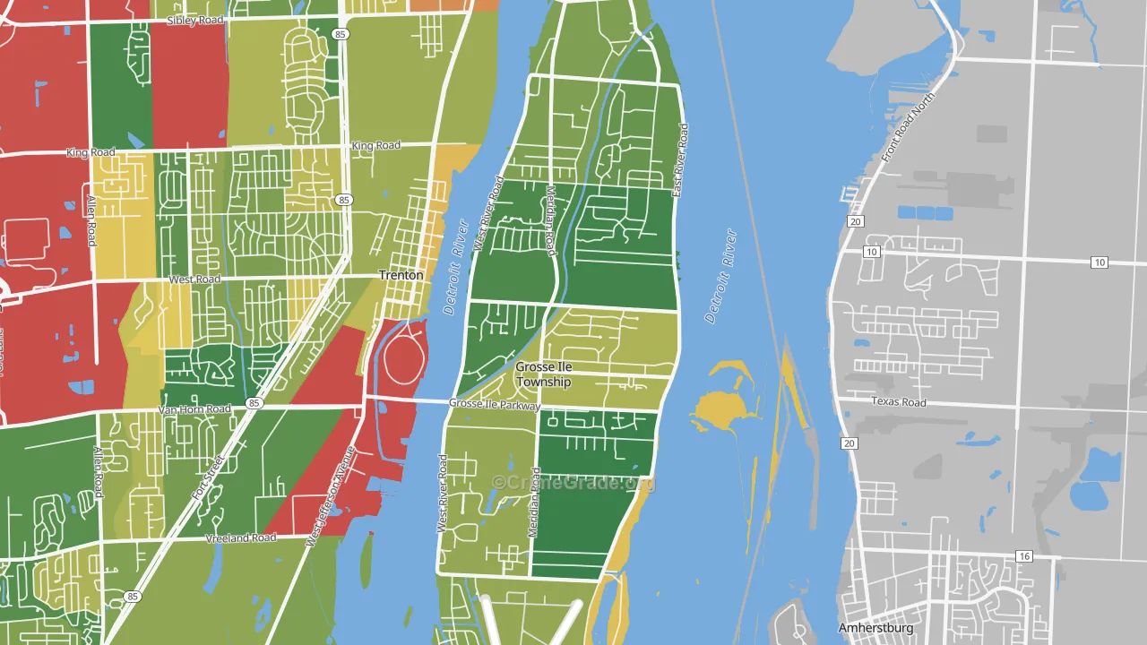 Grosse Ile, MI Map of Burglary Rates