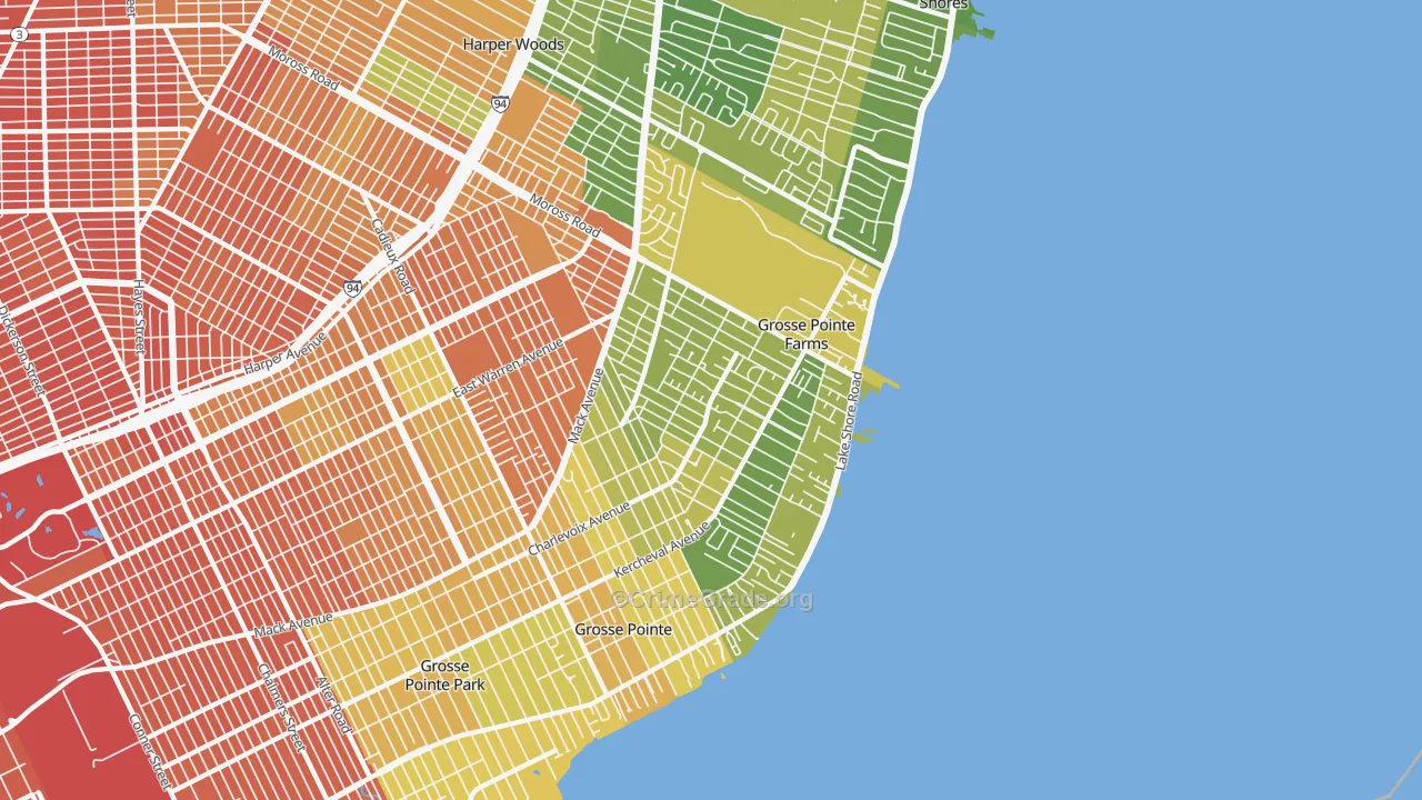 Grosse Pointe Farms, MI Map of Burglary Rates