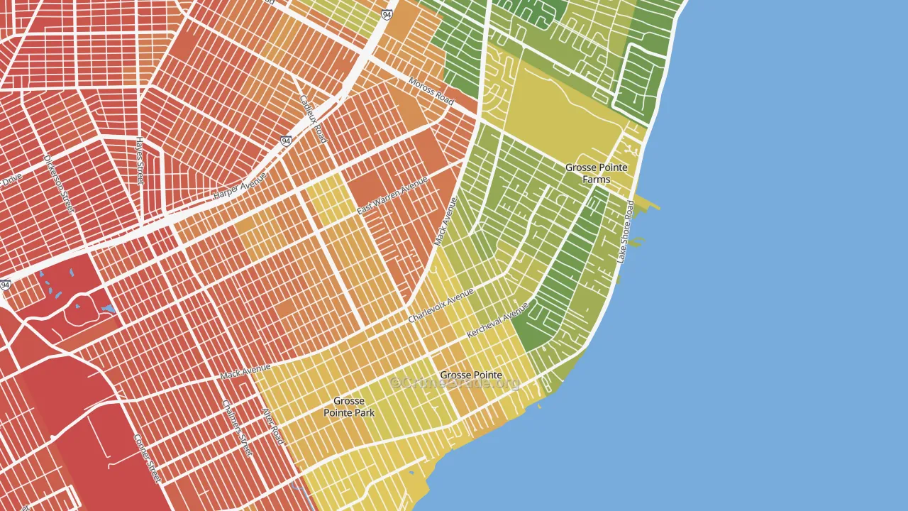 Grosse Pointe, MI Map of Burglary Rates