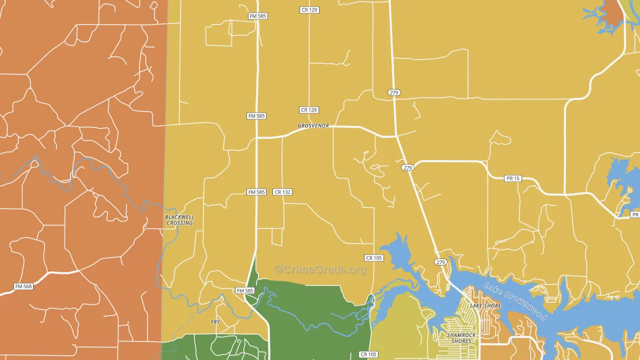 Grosvenor, TX Map of Burglary Rates