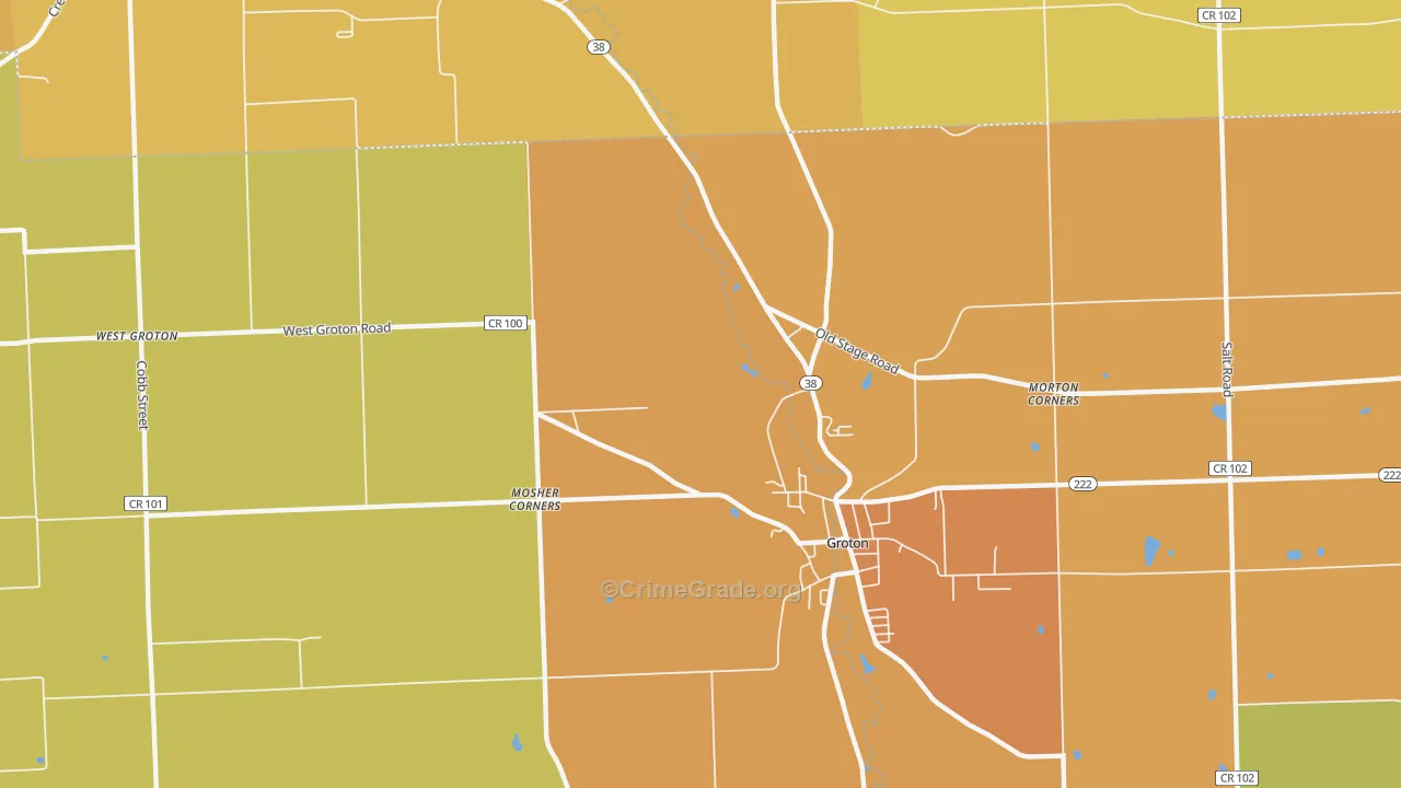 Groton City, NY Map of Burglary Rates