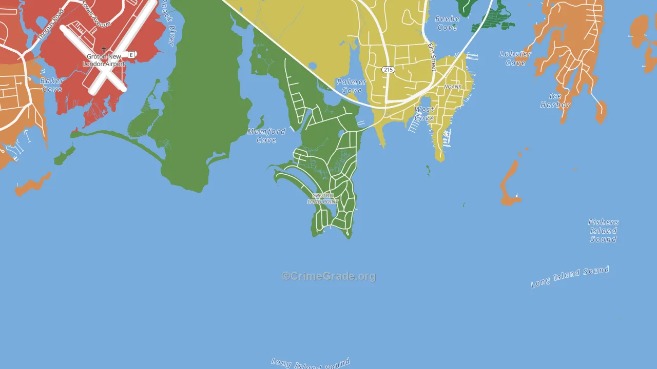 Groton Long Point, CT Map of Burglary Rates