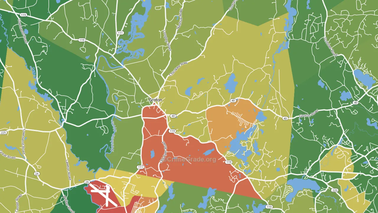 Groton, MA Map of Burglary Rates