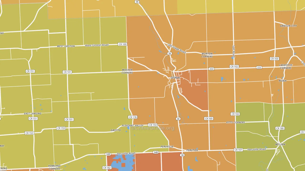 Groton, NY Map of Burglary Rates