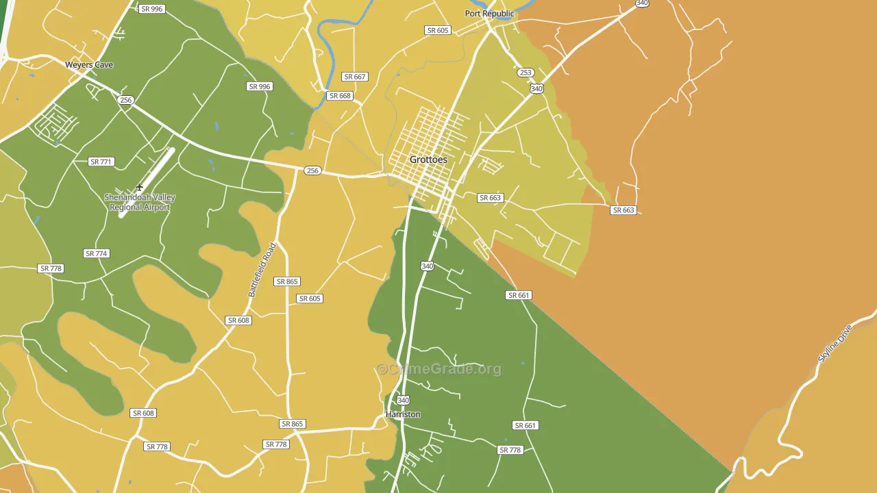 Grottoes, VA Map of Burglary Rates
