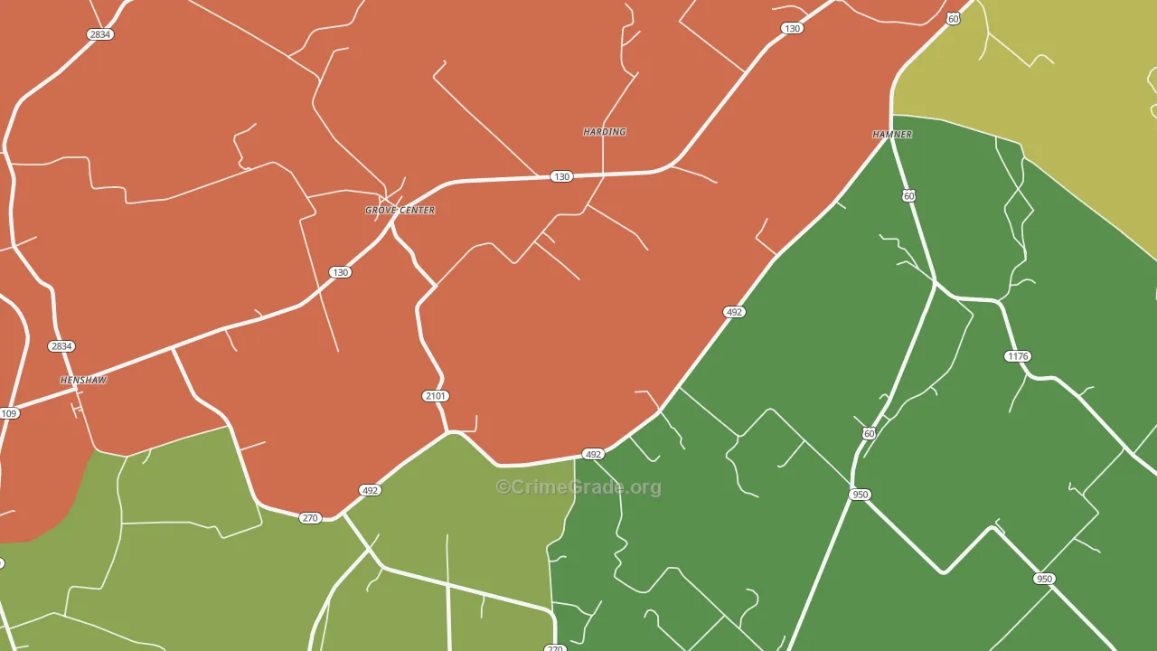Grove Center, KY Map of Burglary Rates