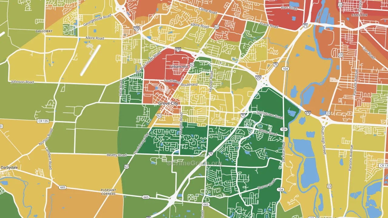 Grove City, OH Map of Burglary Rates
