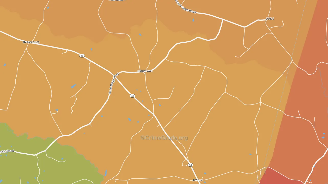 Grove Hill, NC Map of Burglary Rates