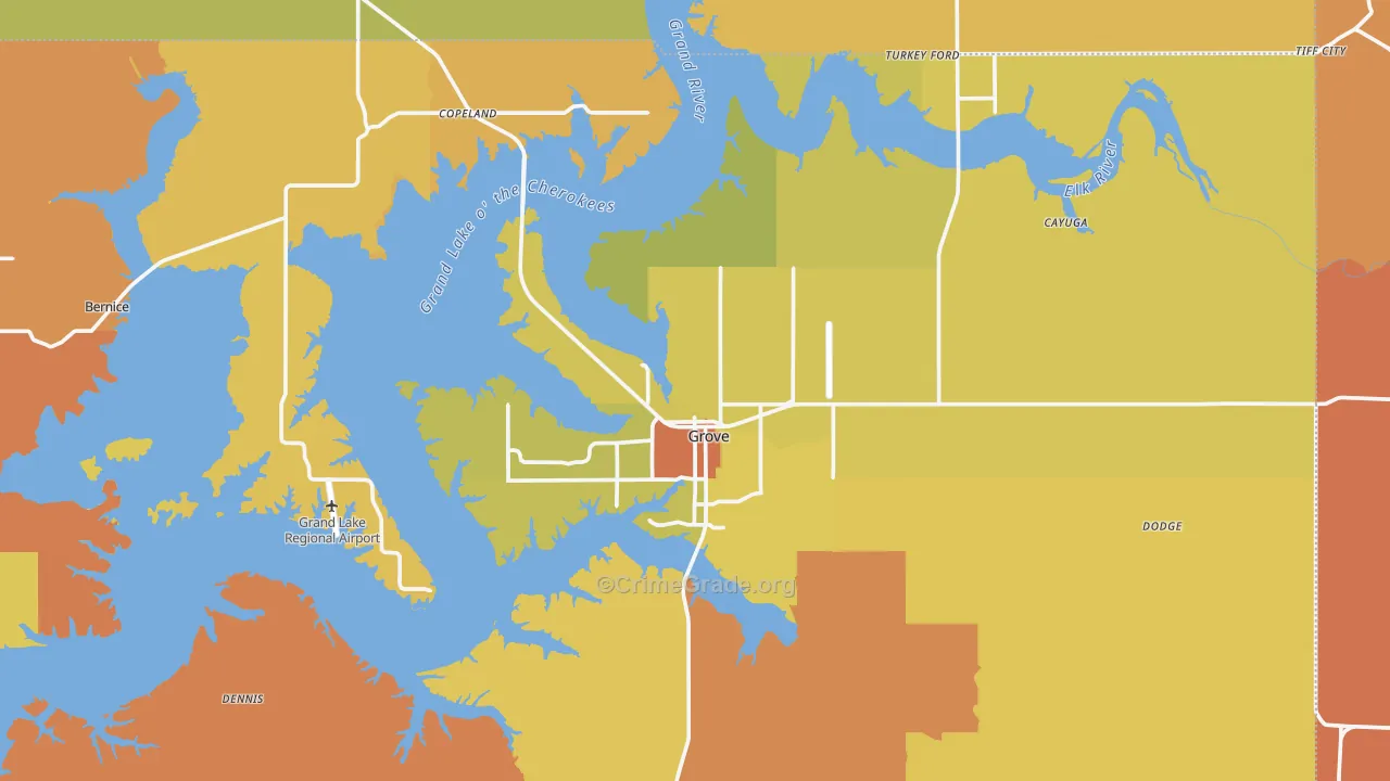 Grove, OK Map of Burglary Rates