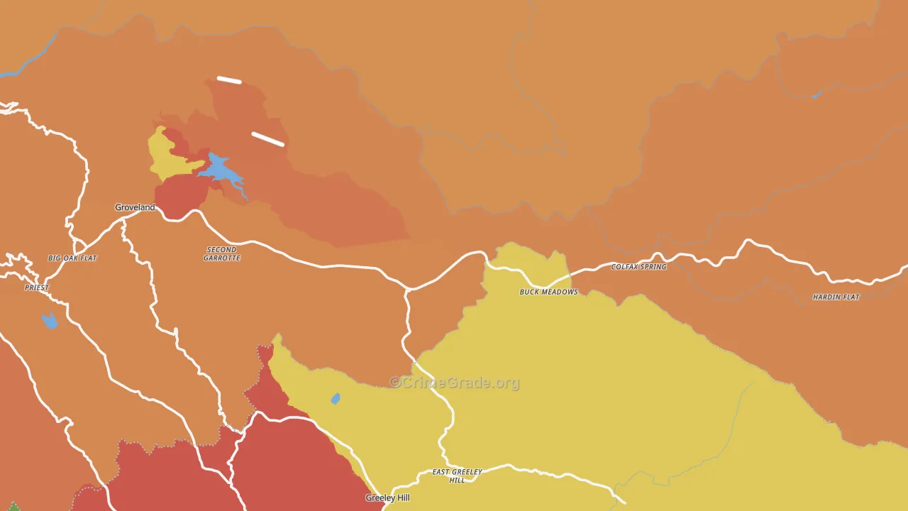 Groveland, CA Map of Burglary Rates