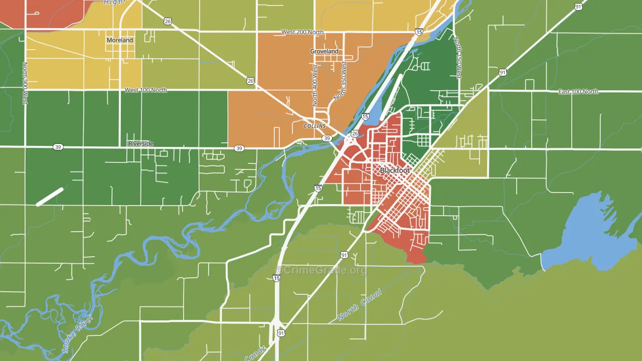 Groveland, ID Map of Burglary Rates