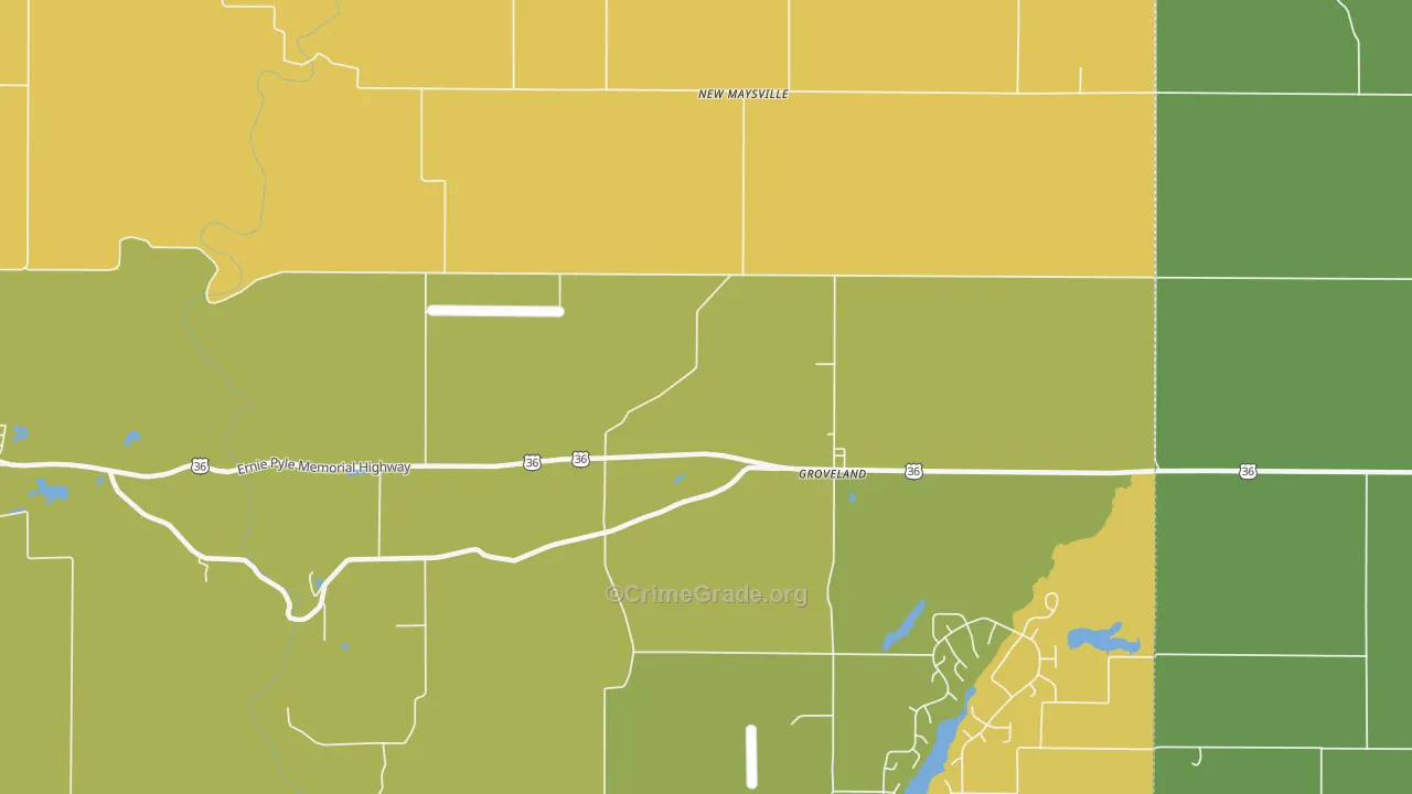 Groveland, IN Map of Burglary Rates