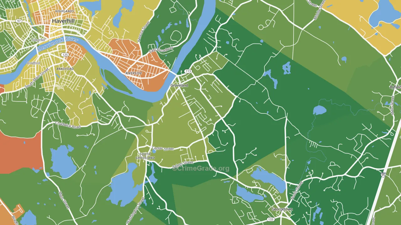 Groveland, MA Map of Burglary Rates