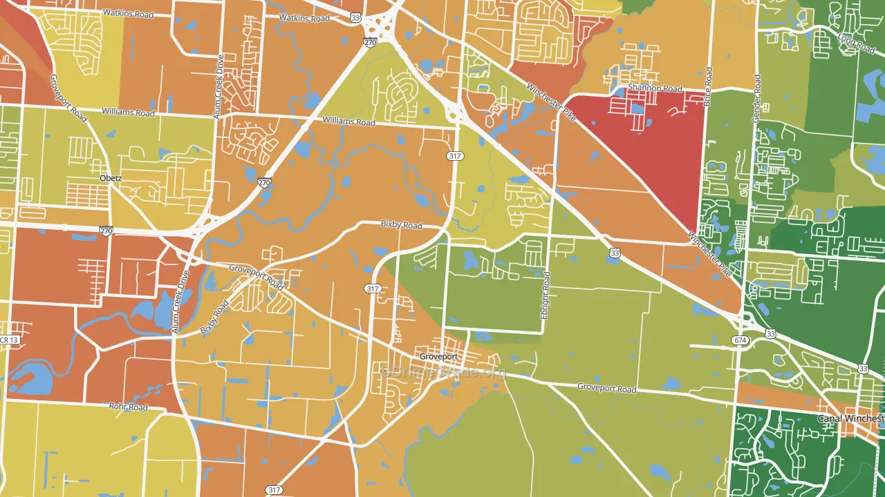 Groveport, OH Map of Burglary Rates