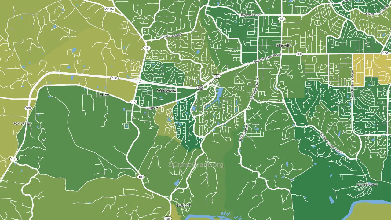 Grover, MO Map of Burglary Rates
