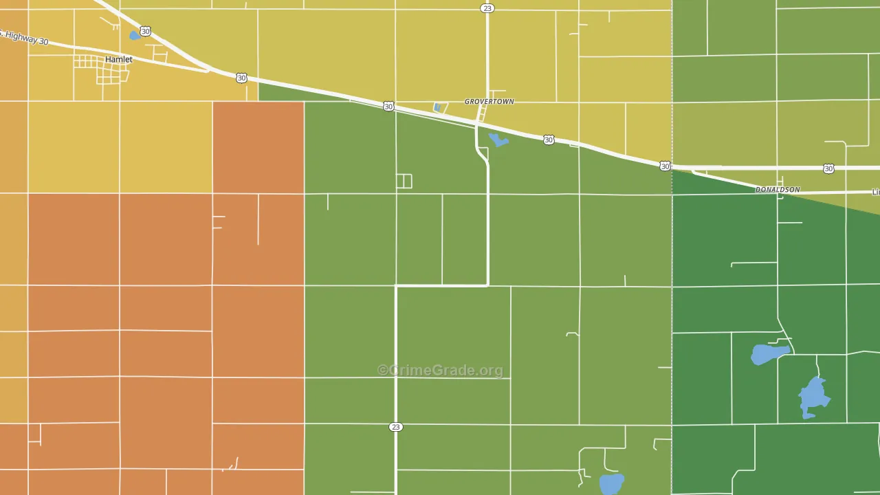 Grovertown, IN Map of Burglary Rates
