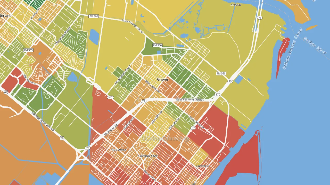 Groves, TX Map of Burglary Rates