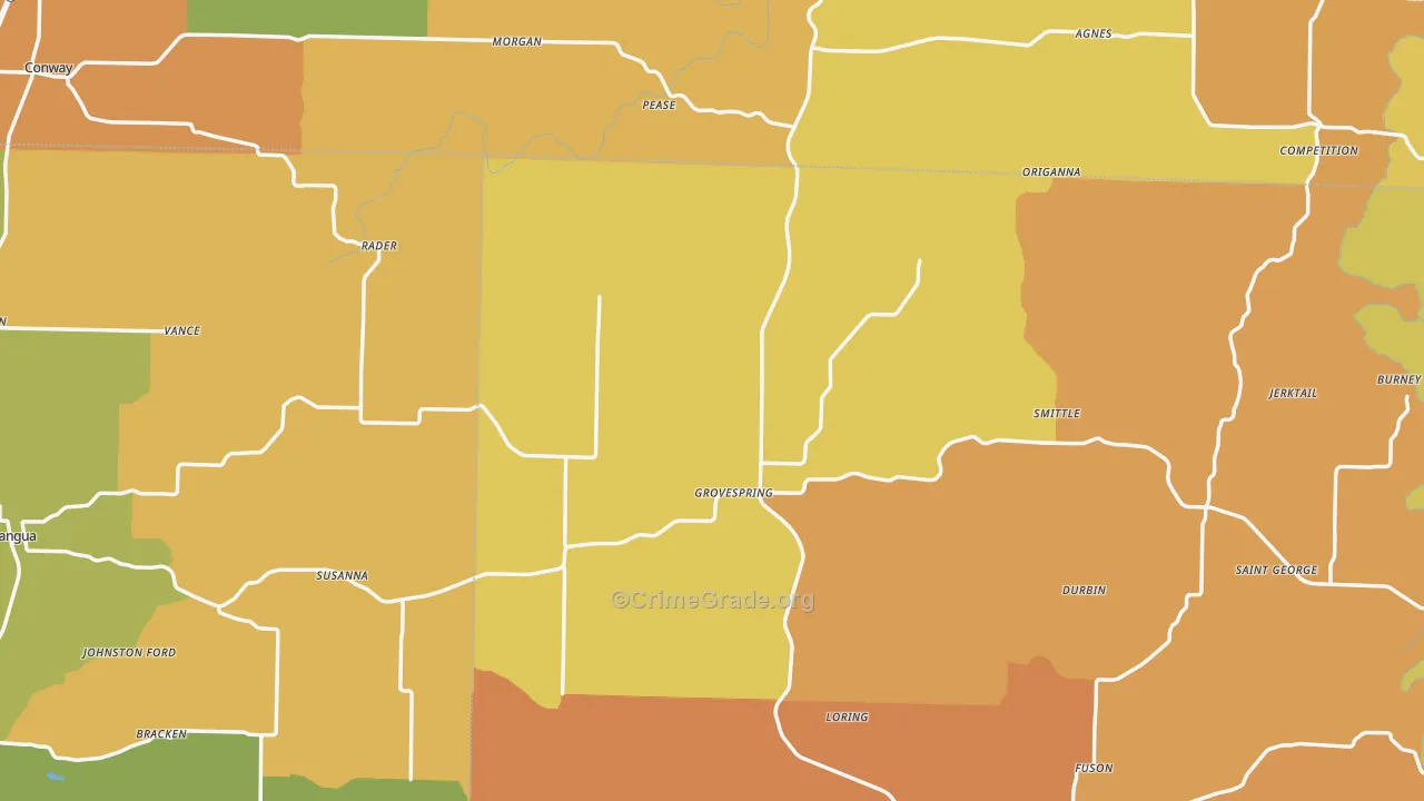 Grovespring, MO Map of Burglary Rates