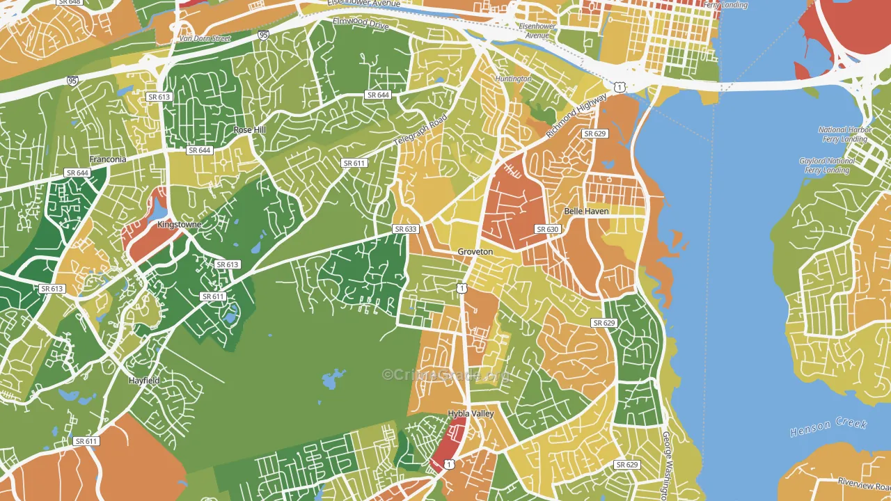 Groveton, Alexandria, VA Map of Burglary Rates