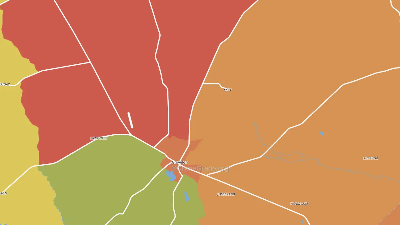 Groveton, TX Map of Burglary Rates