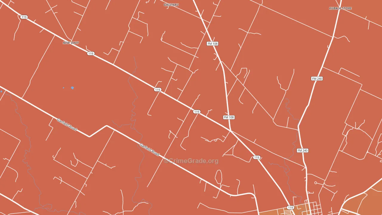 Gruenau, TX Map of Burglary Rates