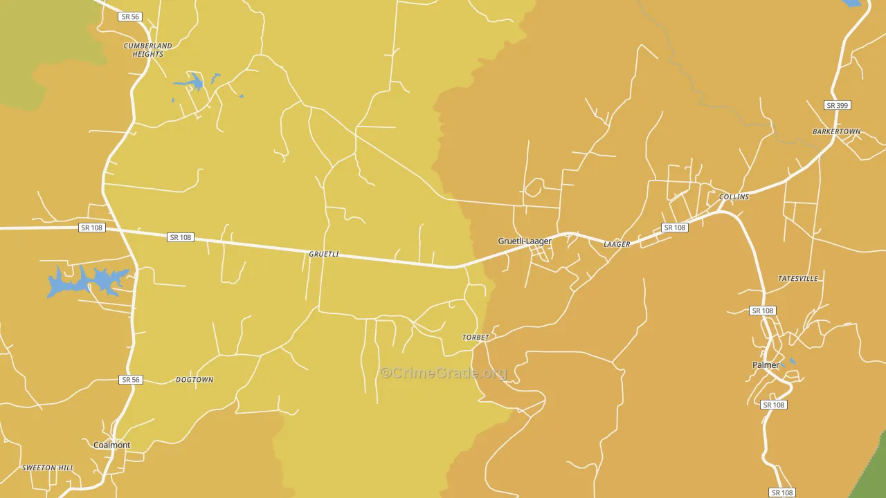 Gruetli-Laager, TN Map of Burglary Rates