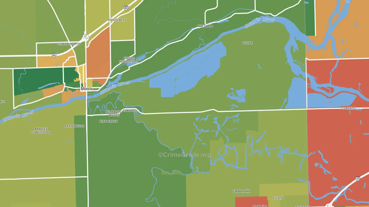 Grundy County, IL Map of Burglary Rates
