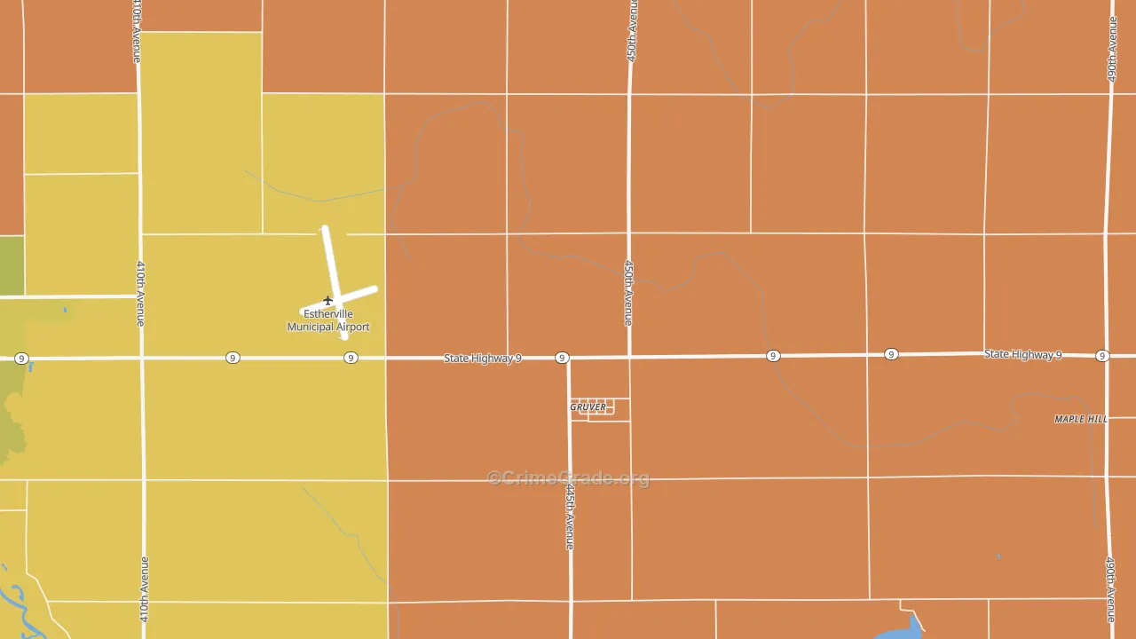 Gruver, IA Map of Burglary Rates