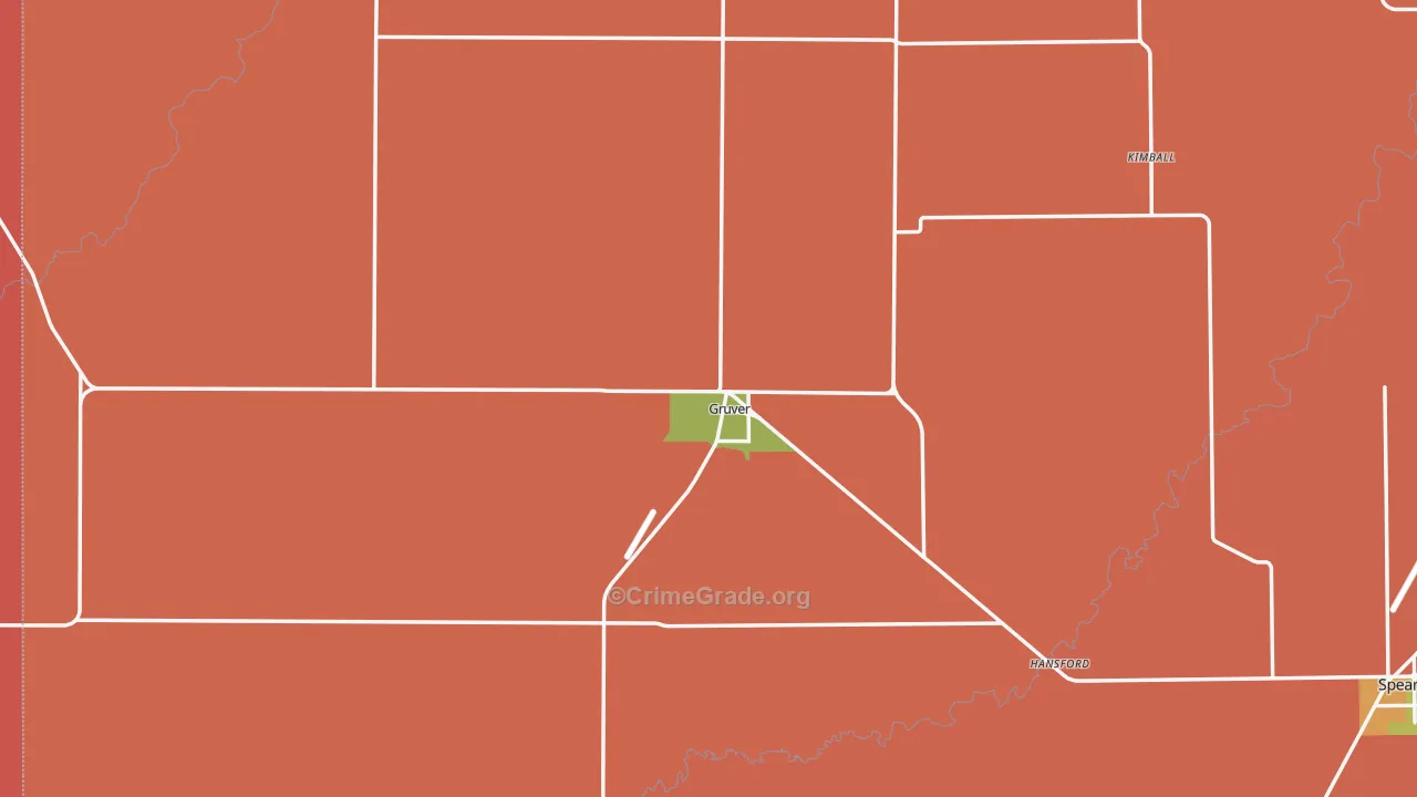 Gruver, TX Map of Burglary Rates