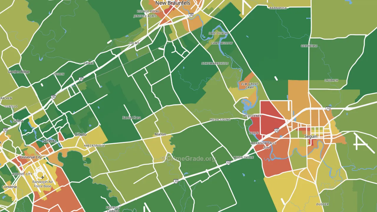 Guadalupe County, TX Map of Burglary Rates