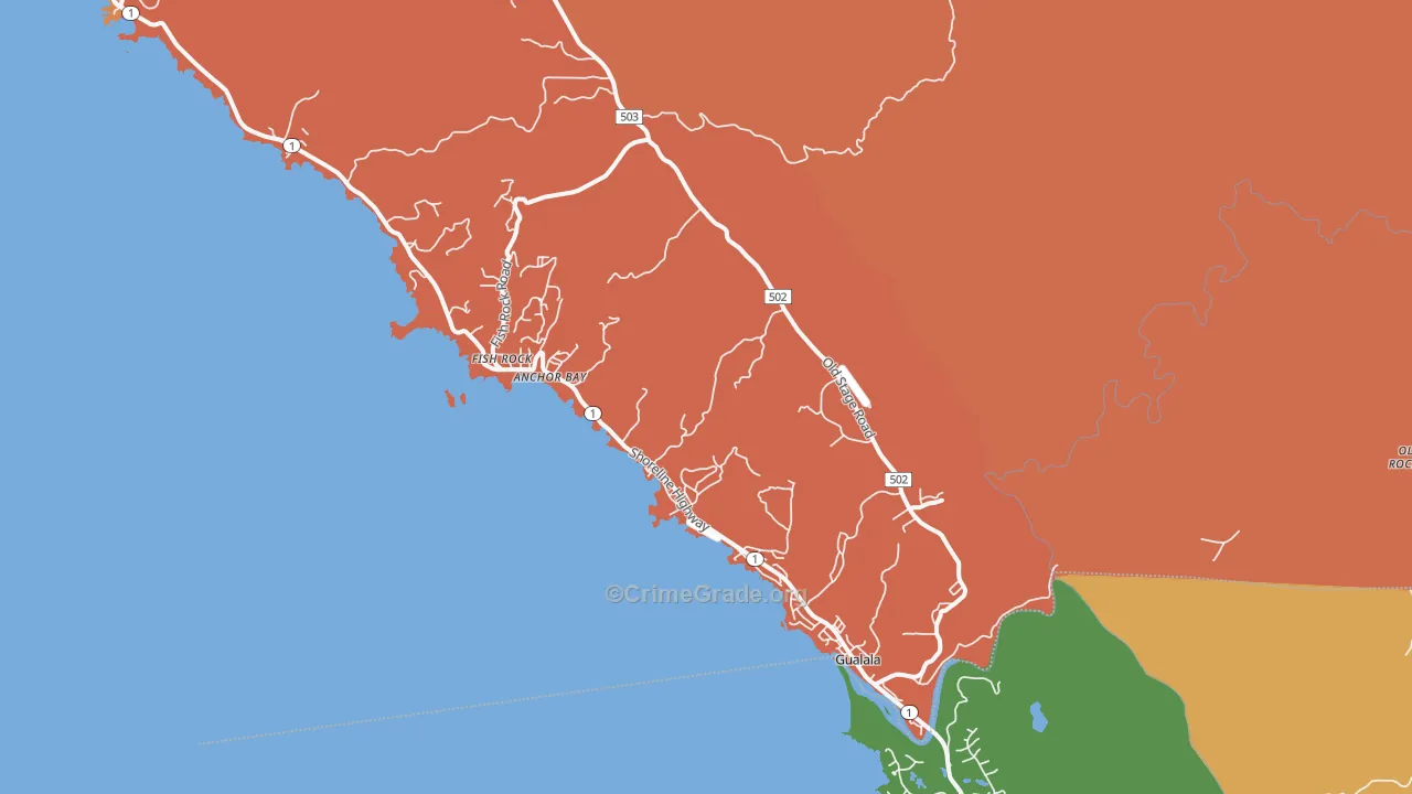 Gualala, CA Map of Burglary Rates
