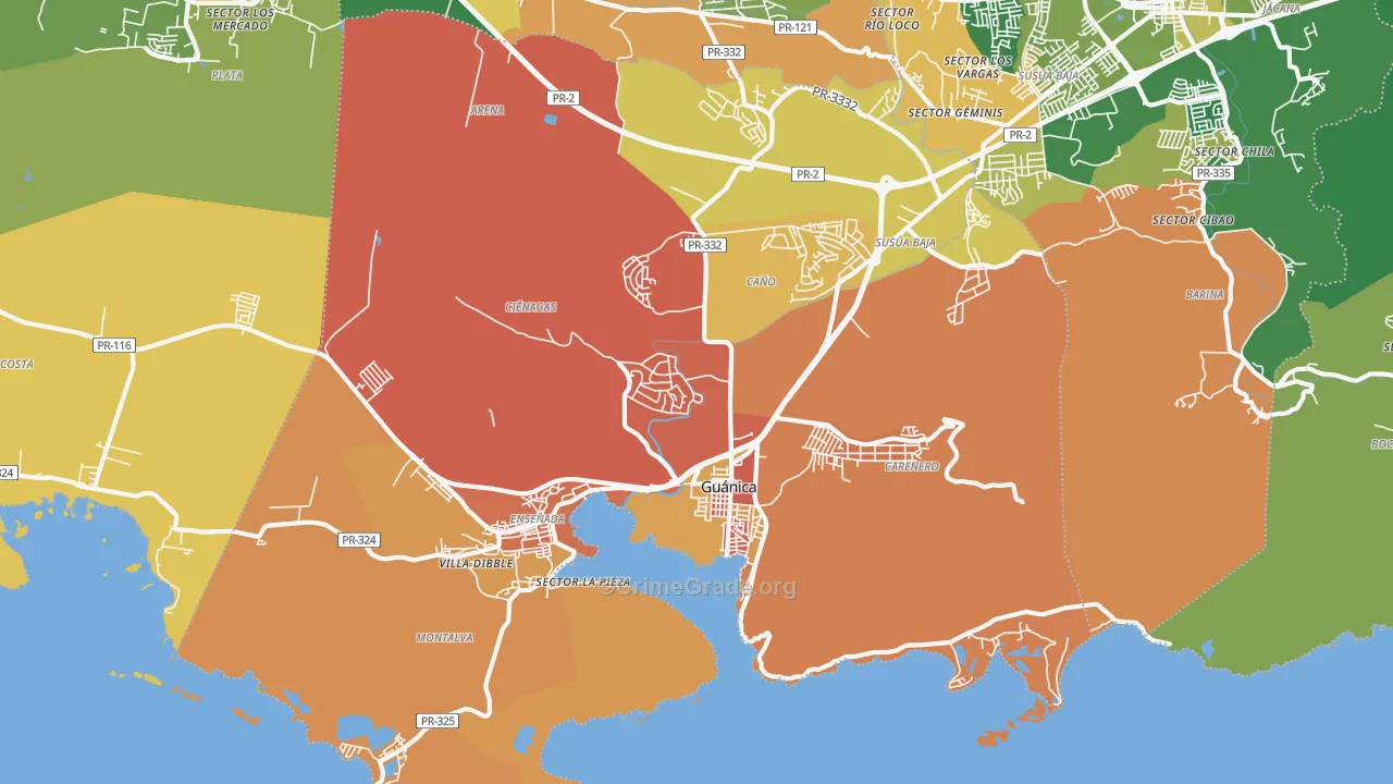 Guanica Municipio, PR Map of Burglary Rates