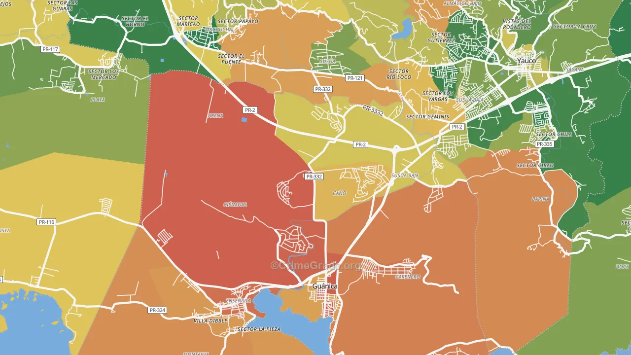 Guanica, PR Map of Burglary Rates
