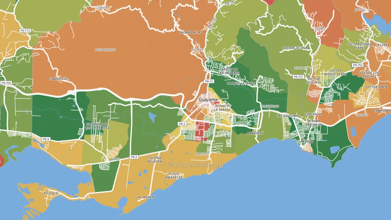 Guayama Municipio, PR Map of Burglary Rates