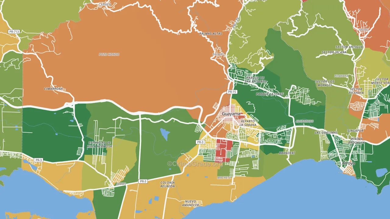 Guayama, PR Map of Burglary Rates