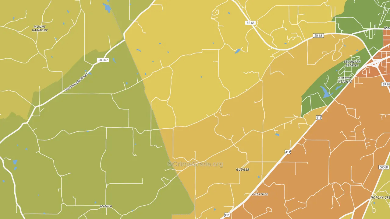 Gudger, TN Map of Burglary Rates