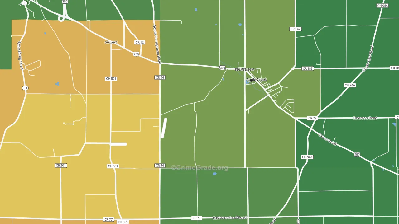 Guerne, OH Map of Burglary Rates