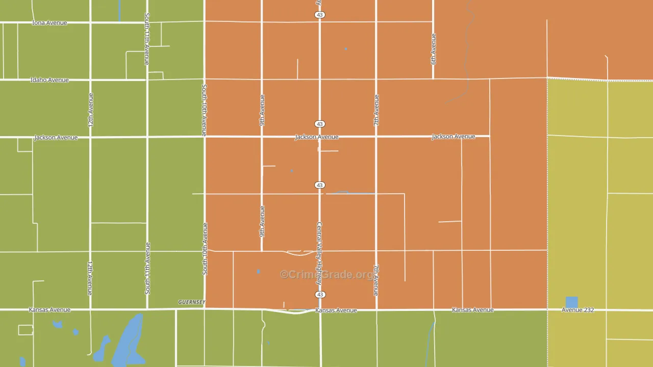 Guernsey, CA Map of Burglary Rates