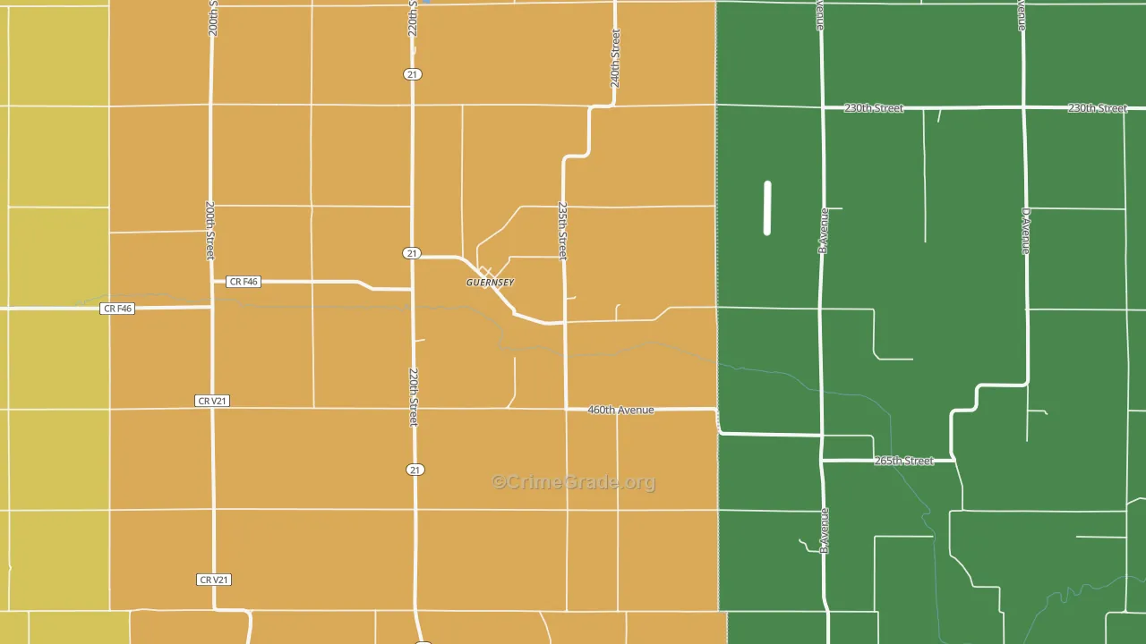 Guernsey, IA Map of Burglary Rates