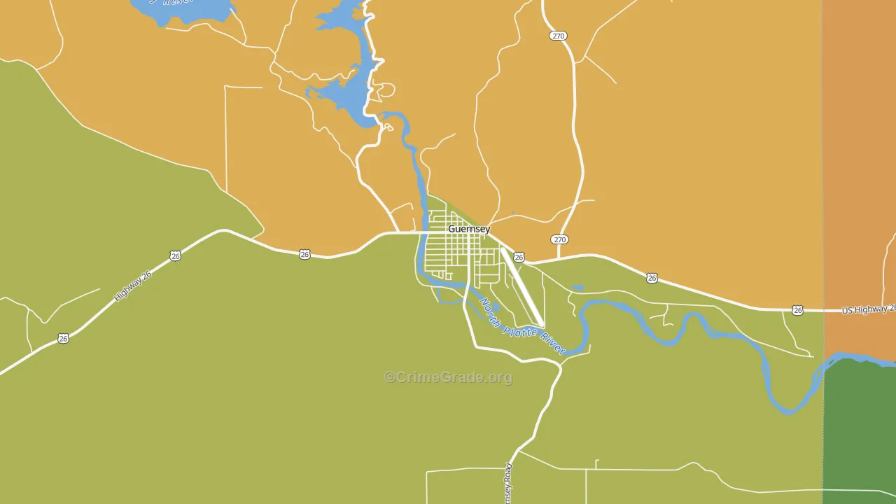 Guernsey, WY Map of Burglary Rates