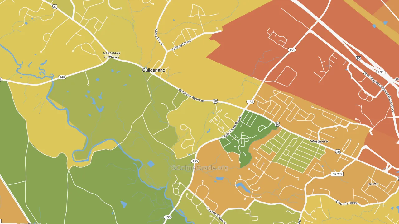 Guilderland, NY Map of Burglary Rates