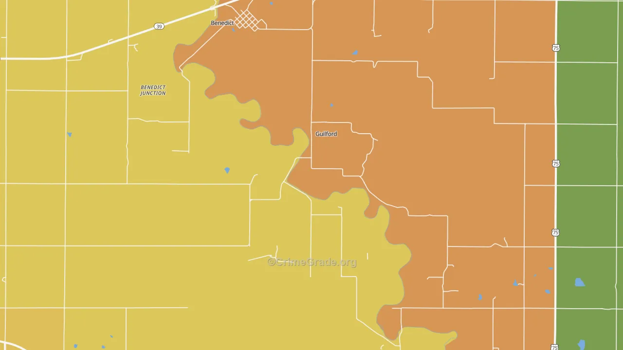 Guilford, KS Map of Burglary Rates