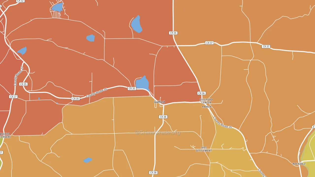 Guilford, NY Map of Burglary Rates