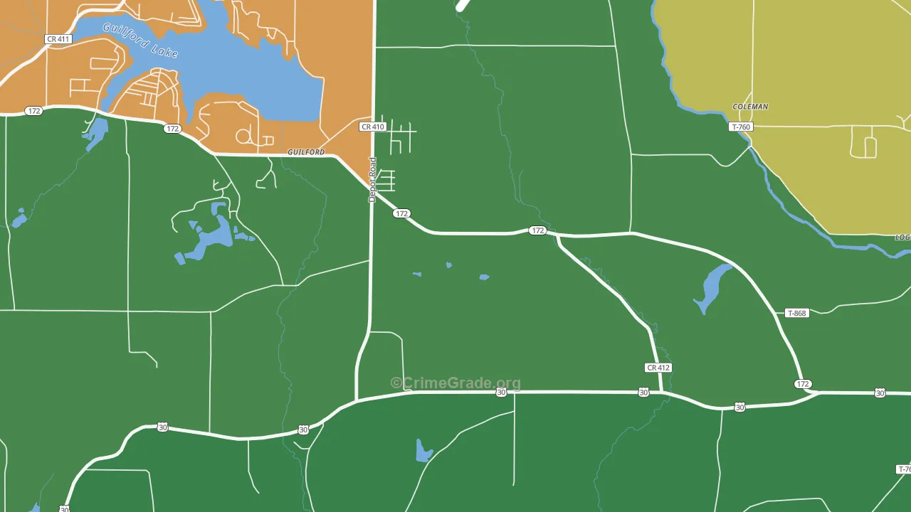 Guilford, OH Map of Burglary Rates